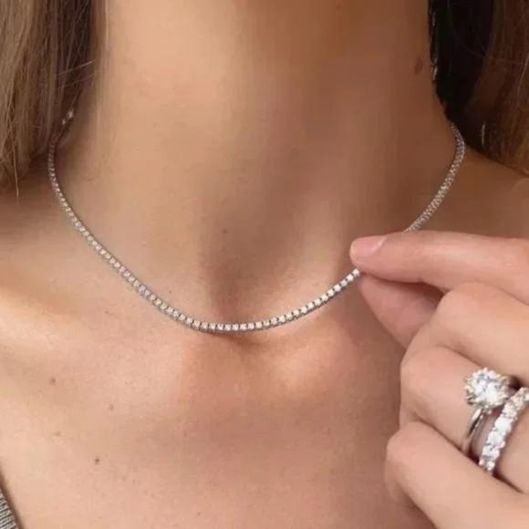 Jewelry - 18” NEW 925 STERLING SILVER TENNIS DIAMOND CHOKER NECKLACE